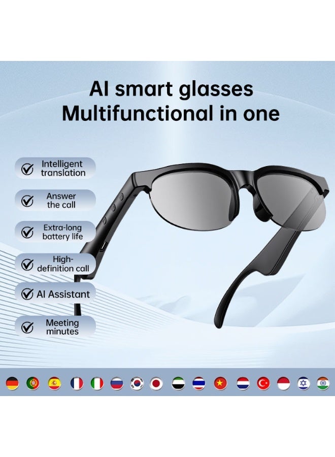 All-in-One Portable AI Translation Smart Sunglasses, Real-time Translation for 156 Languages, AI Voice Recognition, Built-in HD Microphone for Clear Calls, Sun Protection & Translation 2-in-1, Touch Control for Easy Operation, Lightweight & Comfortable Wearing, Ideal for Business Negotiations, Travel & Language Learning, Premium Smart Wearable Accessory - Image 1